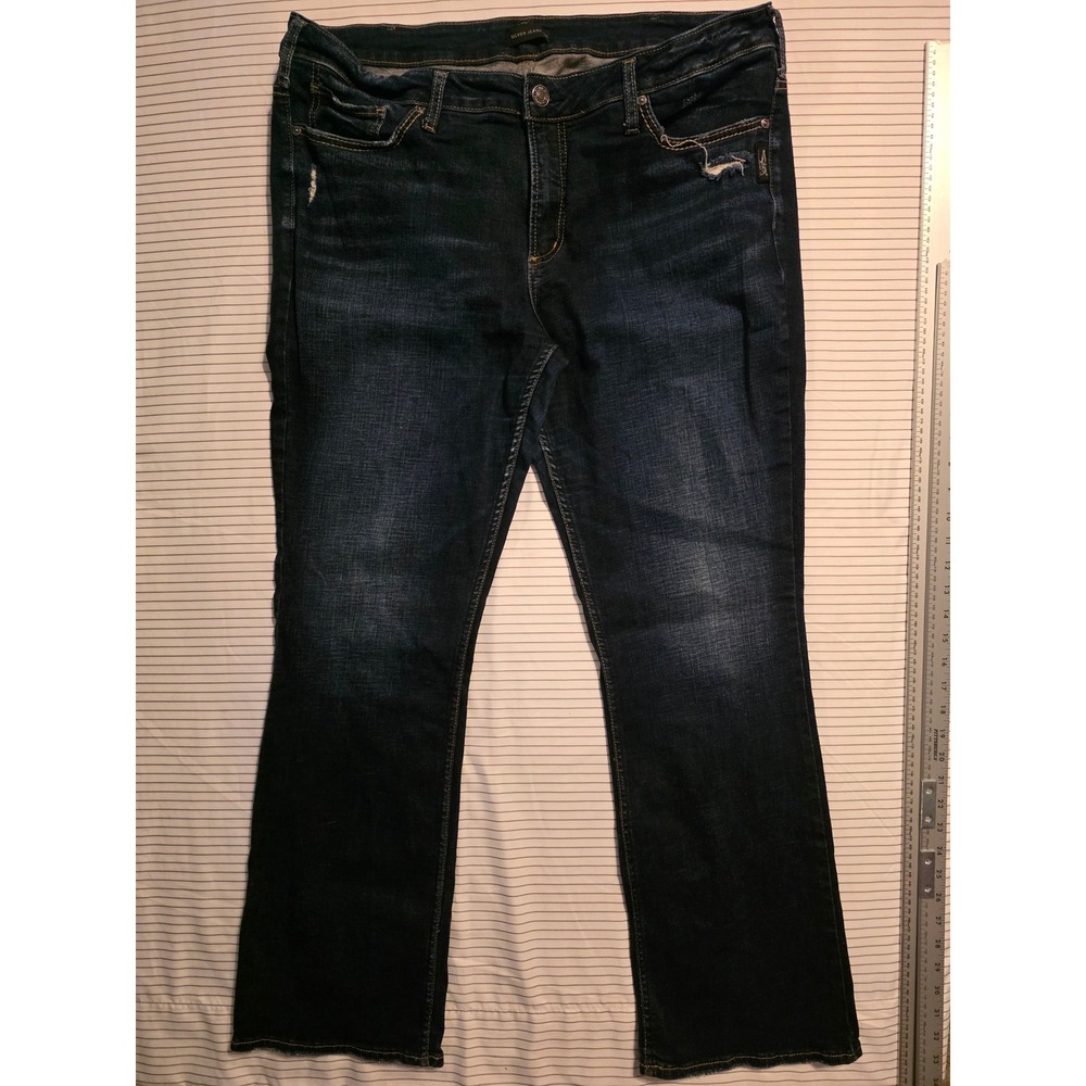 1282 Silver Jeans Co Elyse Slim Boot Dark Wash Distressed Jeans 18/L33
